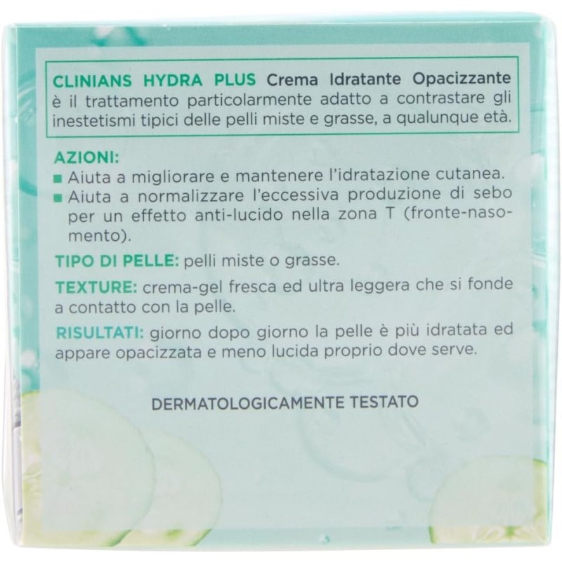 CLINIANS | Hydra Plus Crema Viso Idratante Opacizzante, Dermatologicamente Testato, Made in Italy, 50 ml CLINIANS | Hydra Plus Crema Viso Idratante Opacizzante, Dermatologicamente Testato, Made in Italy, 50 ml