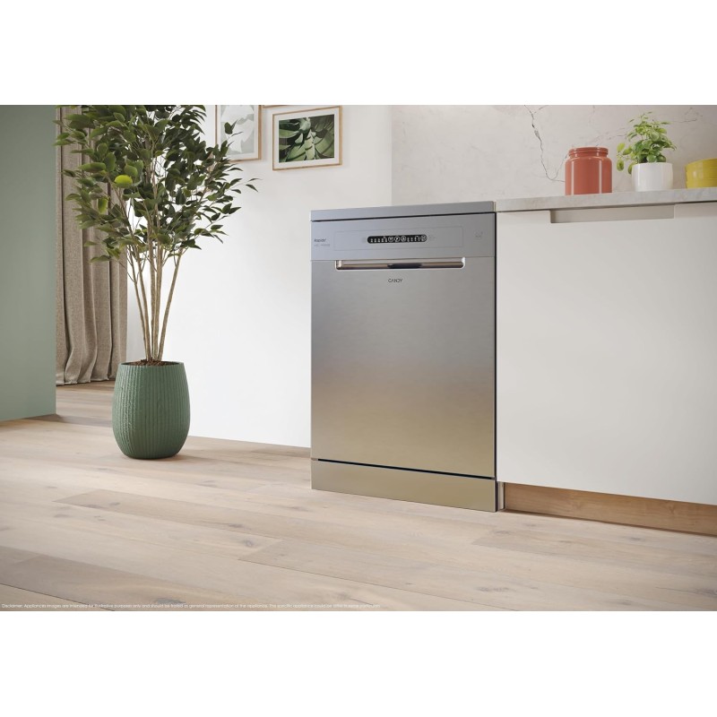 Candy Rapido' Lavastoviglie a Libera Installazione 60 cm, 13 Coperti, 5 Programmi, Partenza Ritardata fino a 9h, Ciclo Rapido 49 Min, Classe C, AxLxP 85x59,7x59,8 cm, Metal - CF 3C7L1S