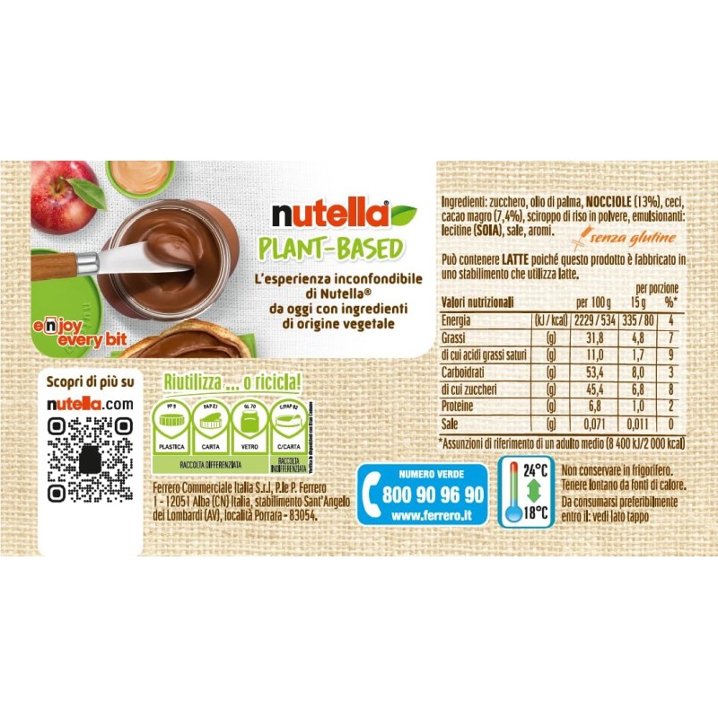 Nutella Plant-Based - Crema Spalmabile alle Nocciole e Cacao, Vegana, Senza Lattosio* e Senza Glutine, Ideale a Colazione per Vegani e Intolleranti al Lattosio, Vasetto da 350 Grammi (Confezione da 2) - Pack of 2
