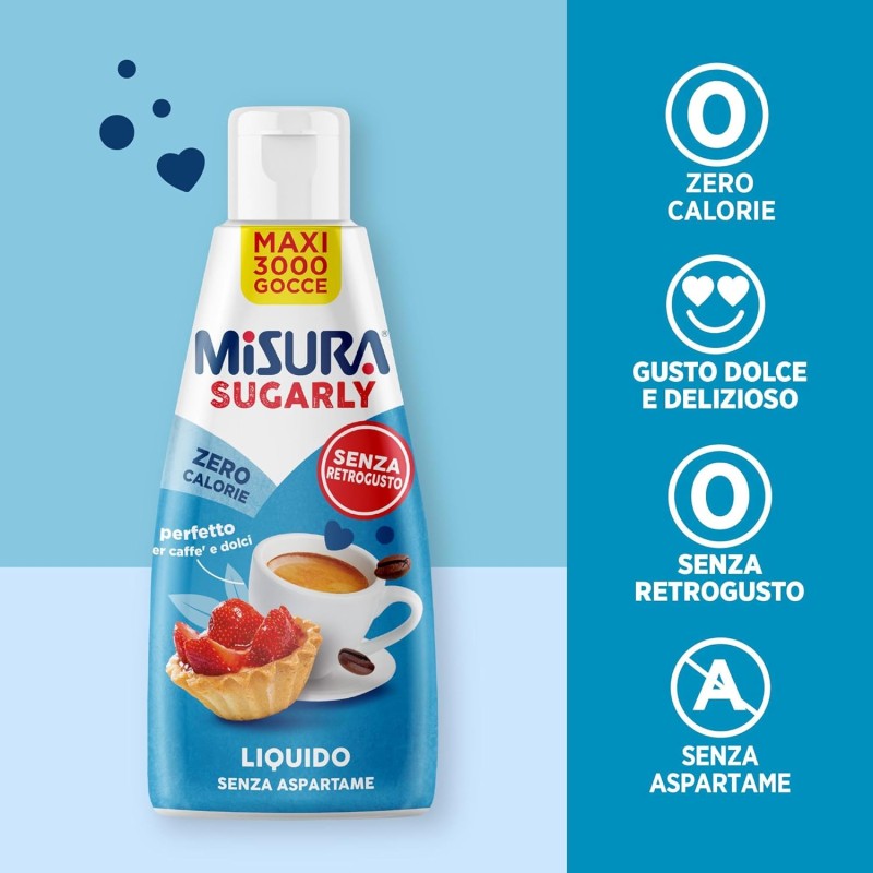 Misura® Sugarly Dolcificante Liquido Zero Calorie, Perfetto per Caffe’ e Dolci, Senza Glutine, Senza Aspartame, Vegano, Confezione Apri e Chiudi, 205ml - 205ml Misura® Sugarly Dolcificante Liquido Zero Calorie, Perfetto per Caffe’ e Dolci, Senza Glutine, Senza Aspartame, Vegano, Confezione Apri e Chiudi, 205ml - 205ml