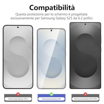NEW'C 3 Pezzi, Vetro Temperato per Samsung Galaxy S25, Pellicola Prottetiva Anti Graffio, Anti-Impronte, Senza Bolle, Durezza 9H, Ultra Trasparente, Ultra Resistente - S25 6,2 pollici