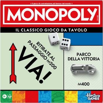 Hasbro Gaming, Monopoly, Gioco da Tavolo, Ideale per Famiglia e Amici, per Bambini e Bambine da 8 Anni in Su, Include Vaschetta Contenitore e Pedine Più Grandi, per 2-6 Giocatori, in Italiano