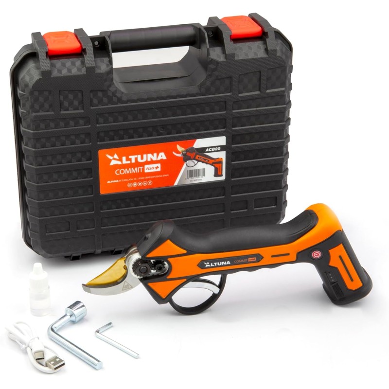 Altuna - Forbici da Potatura Elettrica a Batteria Gold Titanium - Prestazioni e Durabilità - Autonomia fino a 6h - Ricarica USB in 2h - Taglio 25mm - Leggera e Compatta per Giardino e Frutteto Altuna - Forbici da Potatura Elettrica a Batteria Gold Titanium - Prestazioni e Durabilità - Autonomia fino a 6h - Ricarica USB in 2h - Taglio 25mm - Leggera e Compatta per Giardino e Frutteto