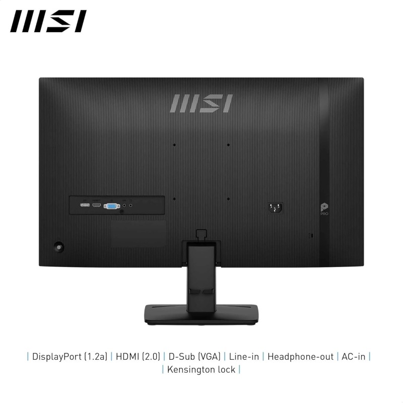 MSI PRO MP275 E2 Monitor 27" FHD - Pannello IPS 1920 x 1080, 120 Hz, schermo a protezione degli occhi, altoparlanti integrati, regolabile in inclinazione - Connessioni HDMI 2.0, DP (1.2a), D-Sub (VGA) - 27" Nero MSI PRO MP275 E2 Monitor 27" FHD - Pannello IPS 1920 x 1080, 120 Hz, schermo a protezione degli occhi, altoparlanti integrati, regolabile in inclinazione - Connessioni HDMI 2.0, DP (1.2a), D-Sub (VGA) - 27" Nero