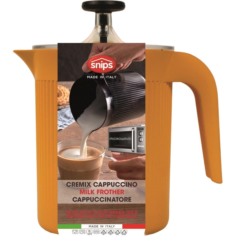 Snips - Montalatte Manuale Cremix 500ml, Cappuccinatore Monta Latte Cappuccino e Caffè, Schiuma Latte anche 100% Vegetale, Frullino Montalatte a Mano Facile e Veloce, 10x14,5x15,3 Made in Italy, Crema - Crema
