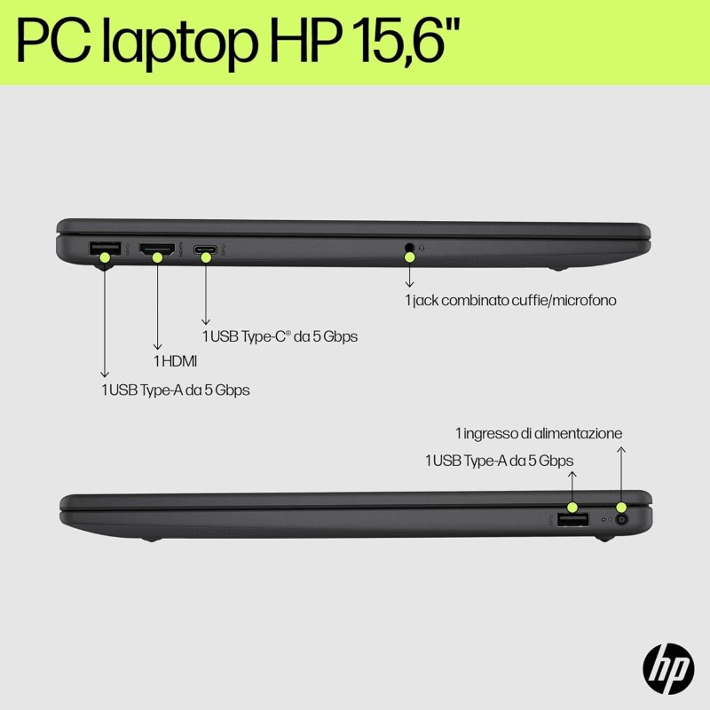 HP Laptop 15-fd0010sl, Intel N100, RAM 8GB DDR4, SSD 128GB UFS, Intel UHD, Display 15.6” HD SVA 250 Nits, Antiriflesso, Ultraslim, 720p TNR Privacy Cam, Windows 11 S, Grigio lavagna - Chalkboard Gray