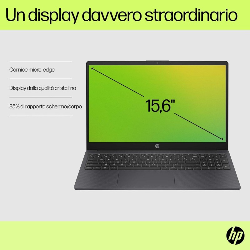 HP Laptop 15-fd0010sl, Intel N100, RAM 8GB DDR4, SSD 128GB UFS, Intel UHD, Display 15.6” HD SVA 250 Nits, Antiriflesso, Ultraslim, 720p TNR Privacy Cam, Windows 11 S, Grigio lavagna - Chalkboard Gray