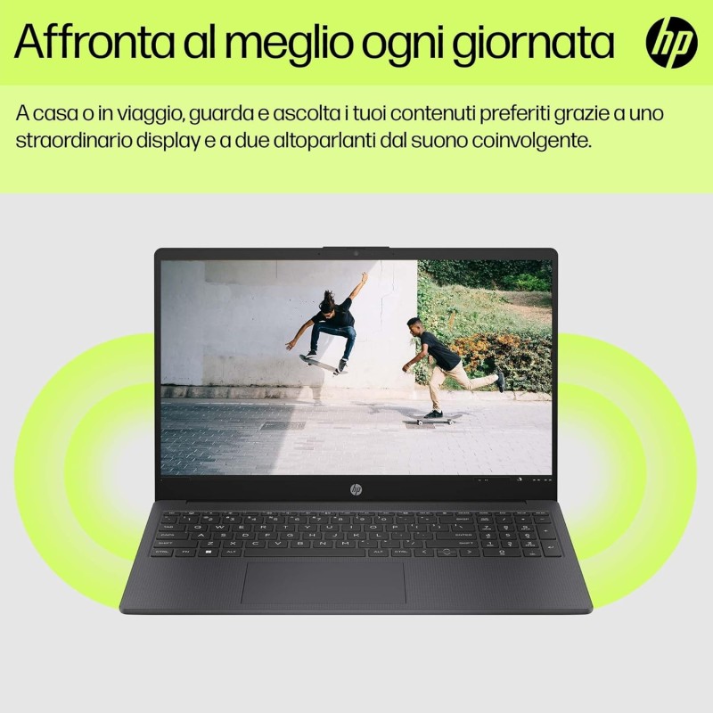 HP Laptop 15-fd0010sl, Intel N100, RAM 8GB DDR4, SSD 128GB UFS, Intel UHD, Display 15.6” HD SVA 250 Nits, Antiriflesso, Ultraslim, 720p TNR Privacy Cam, Windows 11 S, Grigio lavagna - Chalkboard Gray