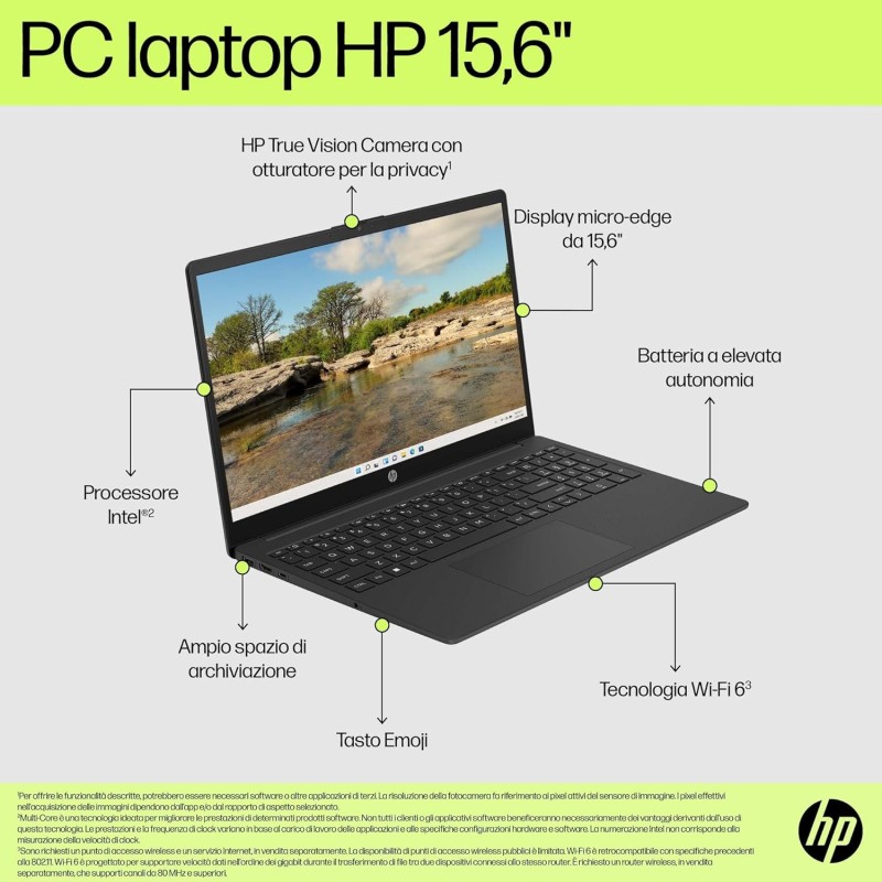 HP Laptop 15-fd0010sl, Intel N100, RAM 8GB DDR4, SSD 128GB UFS, Intel UHD, Display 15.6” HD SVA 250 Nits, Antiriflesso, Ultraslim, 720p TNR Privacy Cam, Windows 11 S, Grigio lavagna - Chalkboard Gray