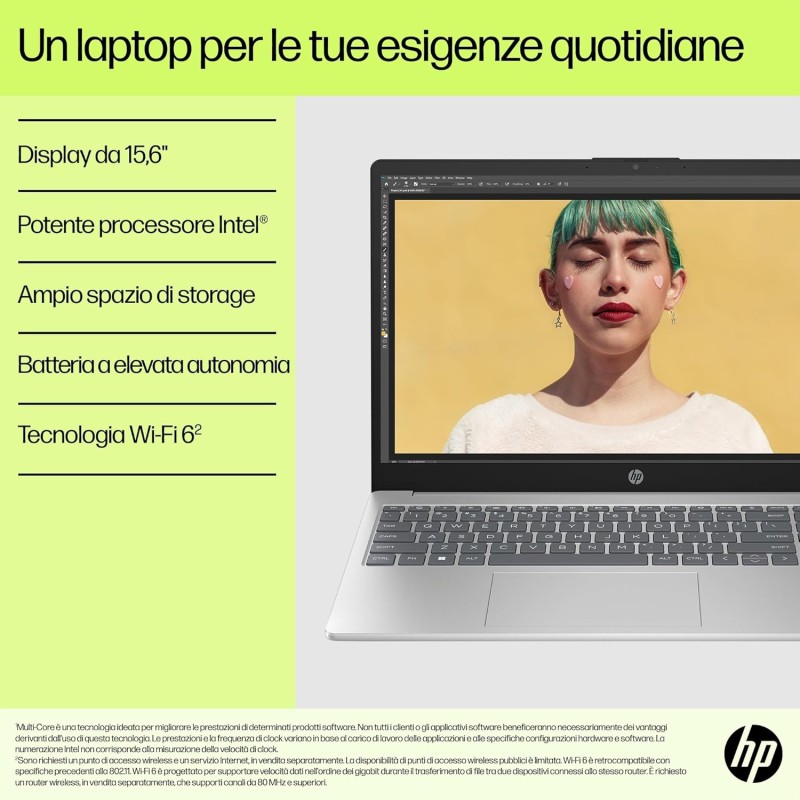 HP Laptop 15-fd0009sl, Intel Core i3-N305, RAM 8GB DDR4, SSD 256GB, Intel UHD, Display 15.6” FHD SVA 250 Nits, Antiriflesso, Wi-Fi, 720p TNR Privacy Cam, Windows 11, Diamond White - 15"