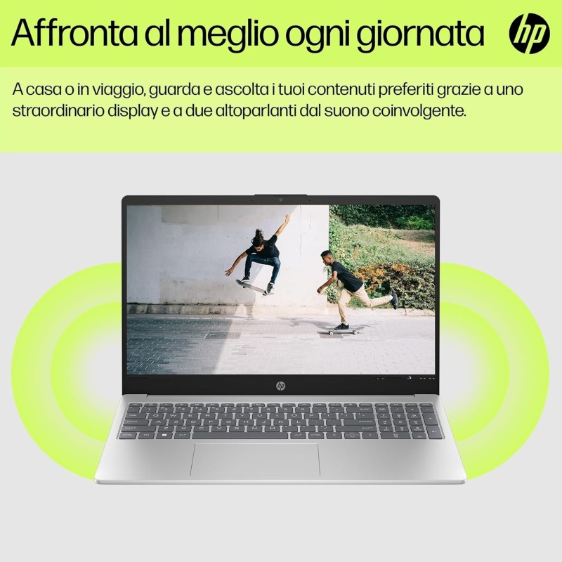 HP Laptop 15-fd0006sl, Intel Core i7-1255U, RAM 16GB DDR4, SSD 512GB, Intel Iris Xe, Display 15.6” FHD SVA 250 Nits, Antiriflesso, Wi-Fi, 720p TNR Privacy Cam, Windows 11, Argento - Argento