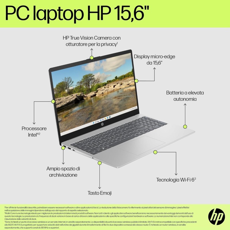 HP Laptop 15-fd0008sl, Intel Core i5-13345U, RAM 16GB DDR4, SSD 512GB, Intel Iris Xe, Display 15.6” FHD SVA 250 Nits, Antiriflesso, Wi-Fi, 720p TNR Privacy Cam, Windows 11, Argento - Argento