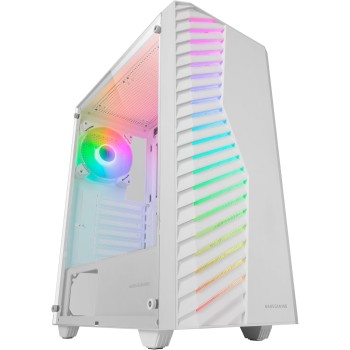 MARSGAMING MC-VOLT, Case Gaming ATX, Ventola ARGB 120mm, Griglia Frontale ARGB, Finestra Laterale in Vetro Temperato, Gestione del Cablaggio, Semitower PC con Supporto Raffreddamento a Liquido, Bianco