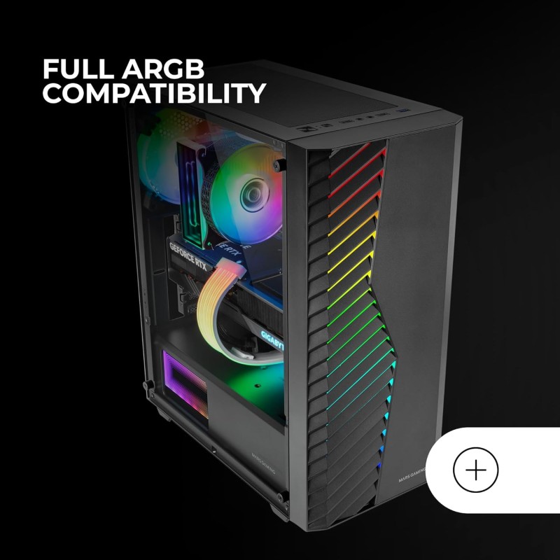 MARSGAMING MC-VOLT, Case Gaming ATX, Ventola ARGB 120mm, Griglia Frontale ARGB, Finestra Laterale in Vetro Temperato, Gestione del Cablaggio, Semitower PC con Supporto Raffreddamento a Liquido, Nero MARSGAMING MC-VOLT, Case Gaming ATX, Ventola ARGB 120mm, Griglia Frontale ARGB, Finestra Laterale in Vetro Temperato, Gestione del Cablaggio, Semitower PC con Supporto Raffreddamento a Liquido, Nero