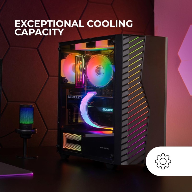 MARSGAMING MC-VOLT, Case Gaming ATX, Ventola ARGB 120mm, Griglia Frontale ARGB, Finestra Laterale in Vetro Temperato, Gestione del Cablaggio, Semitower PC con Supporto Raffreddamento a Liquido, Nero MARSGAMING MC-VOLT, Case Gaming ATX, Ventola ARGB 120mm, Griglia Frontale ARGB, Finestra Laterale in Vetro Temperato, Gestione del Cablaggio, Semitower PC con Supporto Raffreddamento a Liquido, Nero