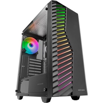 MARSGAMING MC-VOLT, Case Gaming ATX, Ventola ARGB 120mm, Griglia Frontale ARGB, Finestra Laterale in Vetro Temperato, Gestione del Cablaggio, Semitower PC con Supporto Raffreddamento a Liquido, Nero