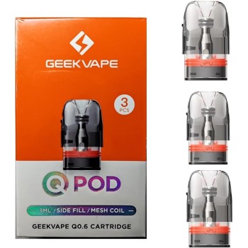 GEEKVAPE Q Pod 3ml (Side Fill) 0.6ohm Cartridge for GeekVape Sonder Q 2 / Digi Max / Wenax Q Pro Aegis Hero Q - Resistenza MTL e RDL per GEEKVAPE - 0.6Ω, 18-25W