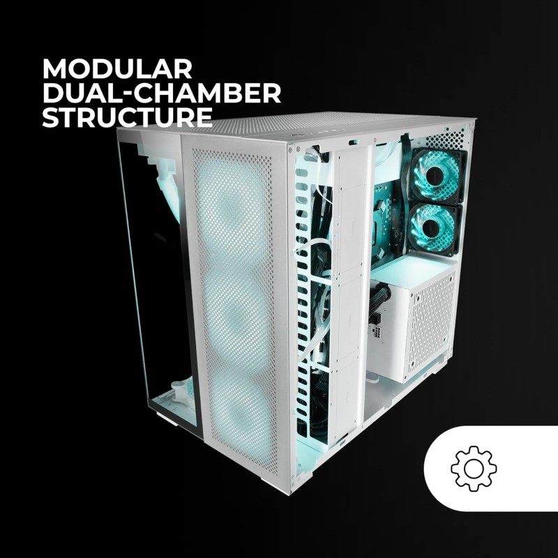 MARSGAMING MC-NOVA2, Case Gaming Custom XXL E-ATX, Doppio Vetro Temperato Continuo Senza Telaio, Supporto Raffreddamento a Liquido, Alluminio Aerospaziale 2mm, Torre PC a Doppia Camera, USB-C, Bianco MARSGAMING MC-NOVA2, Case Gaming Custom XXL E-ATX, Doppio Vetro Temperato Continuo Senza Telaio, Supporto Raffreddamento a Liquido, Alluminio Aerospaziale 2mm, Torre PC a Doppia Camera, USB-C, Bianco