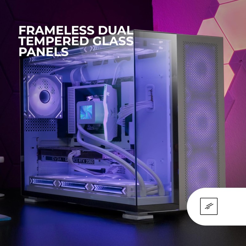 MARSGAMING MC-NOVA2, Case Gaming Custom XXL E-ATX, Doppio Vetro Temperato Continuo Senza Telaio, Supporto Raffreddamento a Liquido, Alluminio Aerospaziale 2mm, Torre PC a Doppia Camera, USB-C, Bianco MARSGAMING MC-NOVA2, Case Gaming Custom XXL E-ATX, Doppio Vetro Temperato Continuo Senza Telaio, Supporto Raffreddamento a Liquido, Alluminio Aerospaziale 2mm, Torre PC a Doppia Camera, USB-C, Bianco