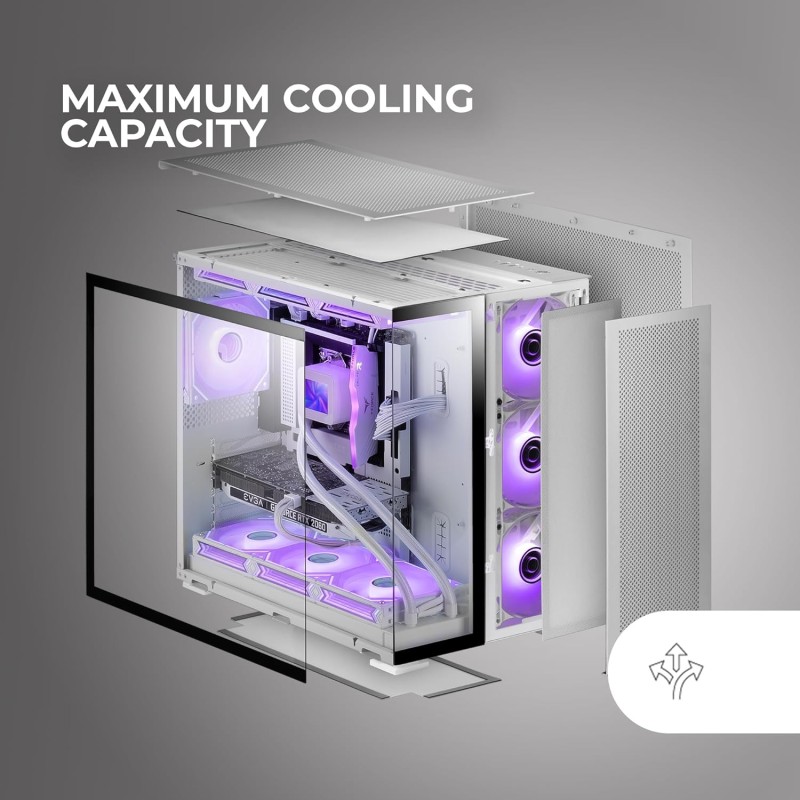 MARSGAMING MC-NOVA2, Case Gaming Custom XXL E-ATX, Doppio Vetro Temperato Continuo Senza Telaio, Supporto Raffreddamento a Liquido, Alluminio Aerospaziale 2mm, Torre PC a Doppia Camera, USB-C, Bianco MARSGAMING MC-NOVA2, Case Gaming Custom XXL E-ATX, Doppio Vetro Temperato Continuo Senza Telaio, Supporto Raffreddamento a Liquido, Alluminio Aerospaziale 2mm, Torre PC a Doppia Camera, USB-C, Bianco
