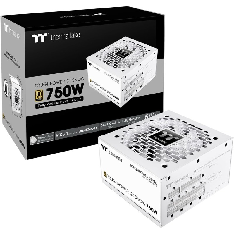 Thermaltake Toughpower GT 750W | ATX 3.1 | PCIe 5.1 | 80+ GOLD | Modular | Snow - Snow