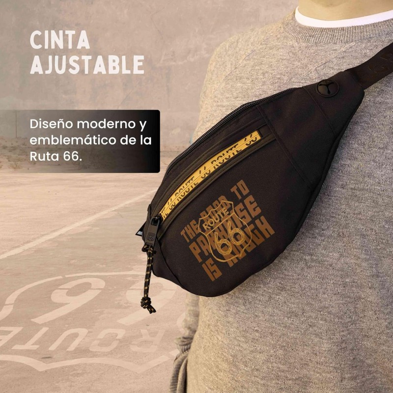 ROUTE 66 - Marsupio uomo - Marsupio uomo nero per ogni occasione, dispone di 3 scomparti e tasca interna con cerniera, uscita cavo per cuffie - Nero