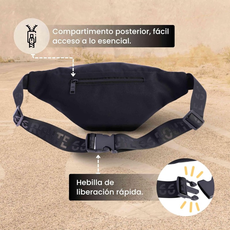 ROUTE 66 - Marsupio uomo - Marsupio uomo nero per ogni occasione, dispone di 3 scomparti e tasca interna con cerniera, uscita cavo per cuffie - Nero