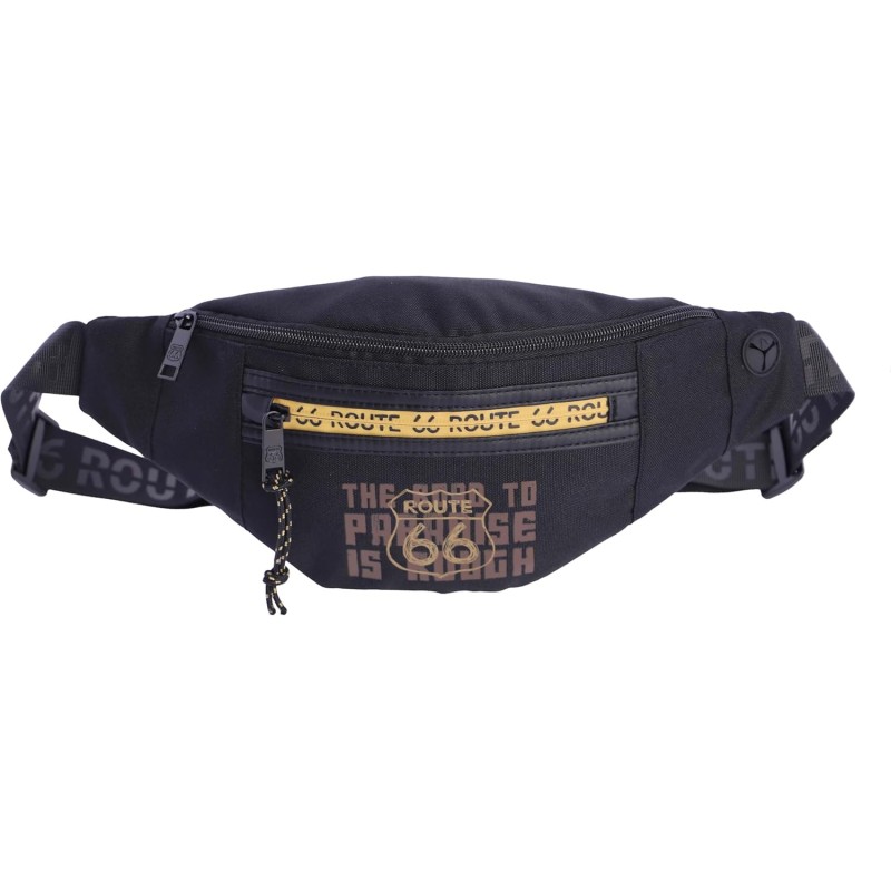 ROUTE 66 - Marsupio uomo - Marsupio uomo nero per ogni occasione, dispone di 3 scomparti e tasca interna con cerniera, uscita cavo per cuffie - Nero