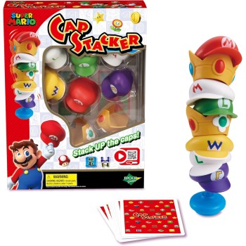 EPOCH Games - Super Mario - Cap Stacker, Gioco di Equilibrio e Strategia con Personaggi – Modello 7554