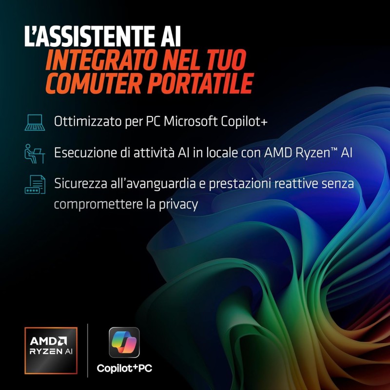 ASUS Vivobook S 14 M5406KA#B0DPG333XZ, Notebook in alluminio, Copilot+ PC, Monitor da 14" WUXGA OLED Glossy, 60Hz, AMD Ryzen AI 7 350, RAM 16GB, 512GB SSD, Windows 11 Home, Argento - RAM 16GB / 512GB SSD