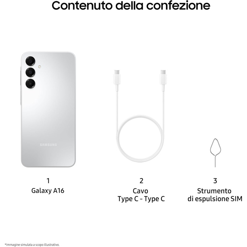 Samsung Galaxy A16, 3 anni di Garanzia del produttore, Android 14, Display Super AMOLED 6.7" FHD+, 4GB RAM, 128GB, Batteria 5.000 mAh, IP54, memoria espandibile, Gray [Versione Italiana] - Gray