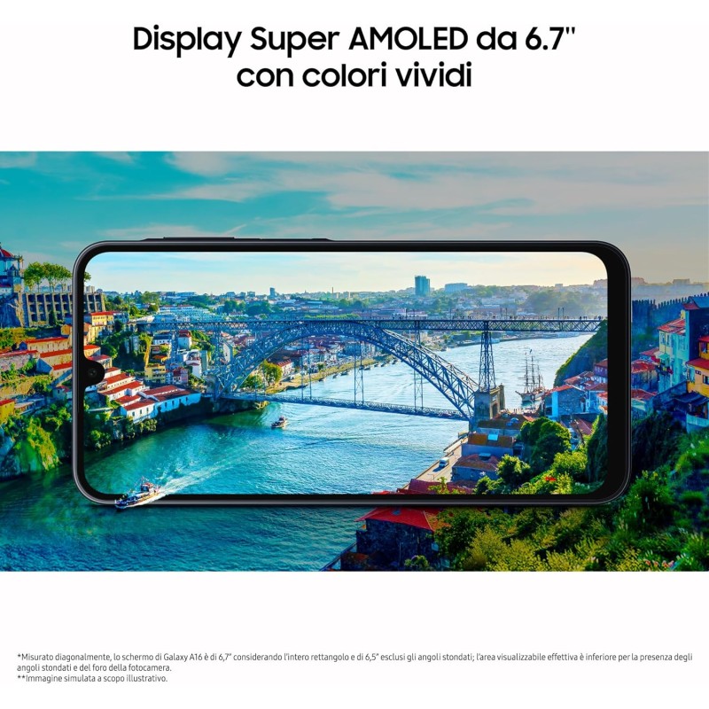 Samsung Galaxy A16, 3 anni di Garanzia del produttore, Android 14, Display Super AMOLED 6.7" FHD+, 4GB RAM, 128GB, Batteria 5.000 mAh, IP54, memoria espandibile, Gray [Versione Italiana] - Gray