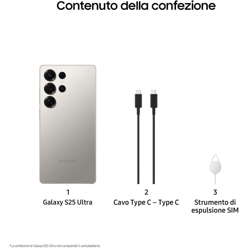 Samsung Galaxy S25 Ultra Smartphone AI, 3 anni di Garanzia del produttore, Display 6.9'' QHD+ Dynamic AMOLED 2X, Fotocamera 200MP, RAM 12GB, 1TB, 5.000 mAh, Titanium Gray [Versione italiana] - 1TB Titanium Gray