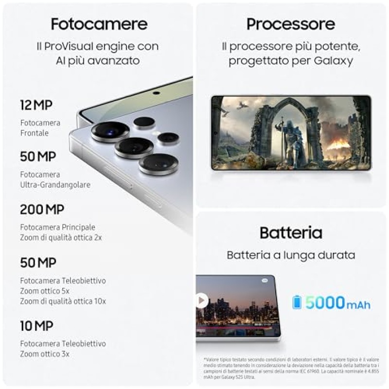 Samsung Galaxy S25 Ultra Smartphone AI, 3 anni di Garanzia del produttore, Display 6.9'' QHD+ Dynamic AMOLED 2X, Fotocamera 200MP, RAM 12GB, 256GB, 5.000 mAh, Titanium Black [Versione italiana] - 256GB Titanium Black