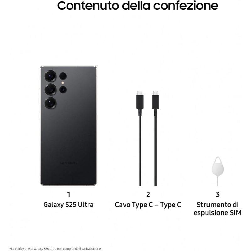 Samsung Galaxy S25 Ultra Smartphone AI, 3 anni di Garanzia del produttore, Display 6.9'' QHD+ Dynamic AMOLED 2X, Fotocamera 200MP, RAM 12GB, 512GB, 5.000 mAh, Titanium Black [Versione italiana] - 512GB Titanium Black