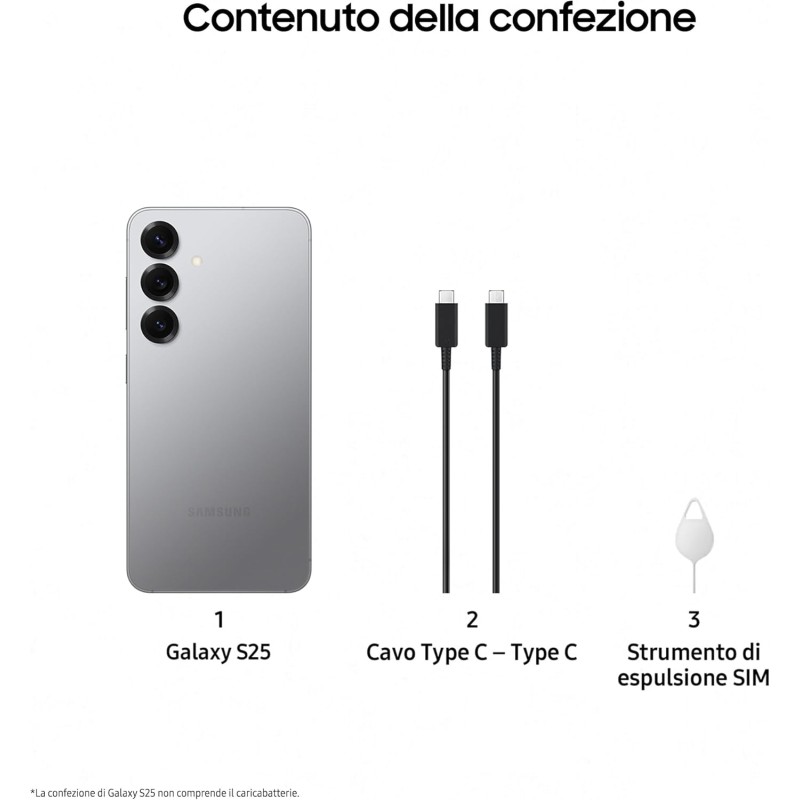 Samsung Galaxy S25 Smartphone AI, 3 anni di Garanzia del produttore, Display 6.2'' FHD+ Dynamic AMOLED 2X, Fotocamera 50MP, RAM 12GB, 128GB, 4.000 mAh, Silver shadow [Versione italiana] - 12GB+128GB Silver shadow