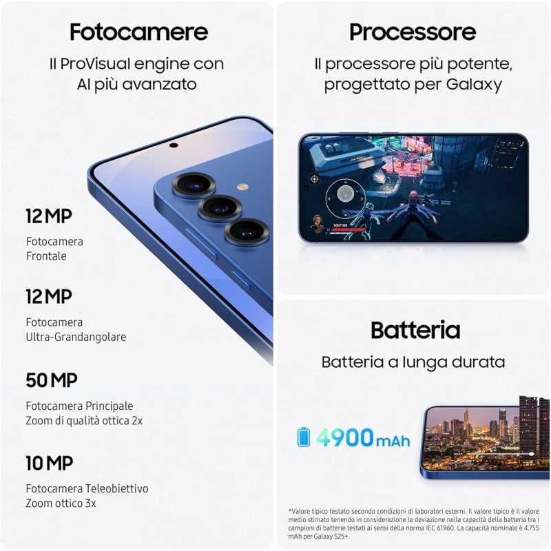 Samsung Galaxy S25+ Smartphone AI, 3 anni di Garanzia del produttore, Display 6.7'' QHD+ Dynamic AMOLED 2X, Fotocamera 50MP, RAM 12GB, 512GB, 4.900 mAh, Navy [Versione italiana] - 512GB Navy