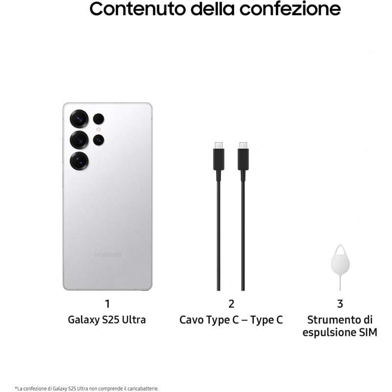 Samsung Galaxy S25 Ultra Smartphone AI, 3 anni di Garanzia del produttore, Display 6.9'' QHD+ Dynamic AMOLED 2X, Fotocamera 200MP, RAM 12GB, 256GB, 5.000 mAh, Titanium Whitesilver [Versione italiana] - 256GB Titanium Whitesilver