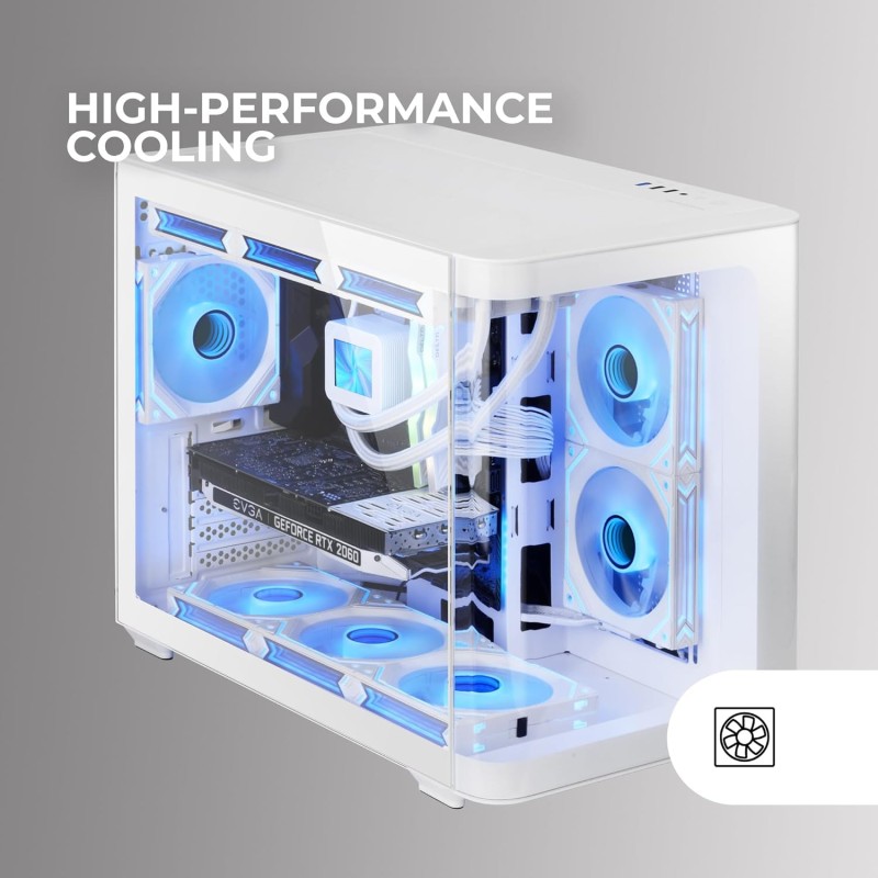 Mars Gaming MC-FUSIONM, Case Gaming Micro-ATX, Finestra Laterale e Frontale Curvo in Vetro Temperato, Minitower PC Doppia Camera, Supporto Raffreddamento a Liquido, Spazio Interno Ottimizzato, Bianco