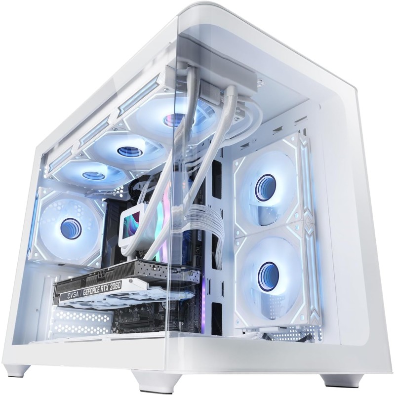 Mars Gaming MC-FUSIONM, Case Gaming Micro-ATX, Finestra Laterale e Frontale Curvo in Vetro Temperato, Minitower PC Doppia Camera, Supporto Raffreddamento a Liquido, Spazio Interno Ottimizzato, Bianco
