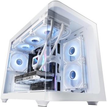 Mars Gaming MC-FUSIONM, Case Gaming Micro-ATX, Finestra Laterale e Frontale Curvo in Vetro Temperato, Minitower PC Doppia Camera, Supporto Raffreddamento a Liquido, Spazio Interno Ottimizzato, Bianco