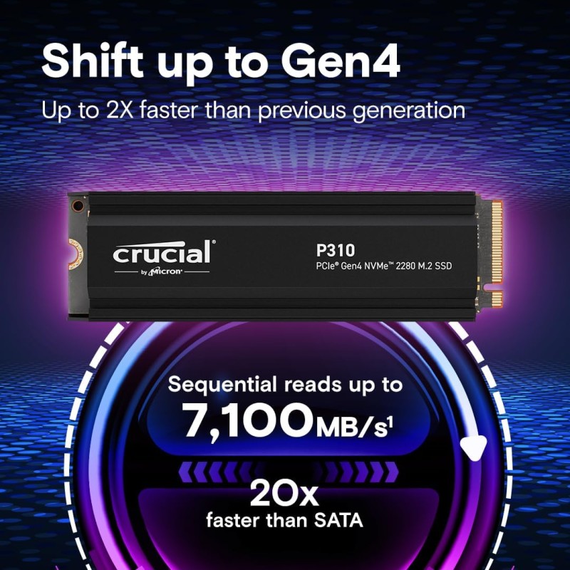 Crucial P310 PS5 SSD 2TB PCIe Gen4 NVMe M.2 con Dissipatore, fino a 7.100 MB/s, Compatibile con PlayStation 5, PC Desktop, Hard Disk Interno - CT2000P310SSD5-01 - 2TB Crucial P310 PS5 SSD 2TB PCIe Gen4 NVMe M.2 con Dissipatore, fino a 7.100 MB/s, Compatibile con PlayStation 5, PC Desktop, Hard Disk Interno - CT2000P310SSD5-01 - 2TB