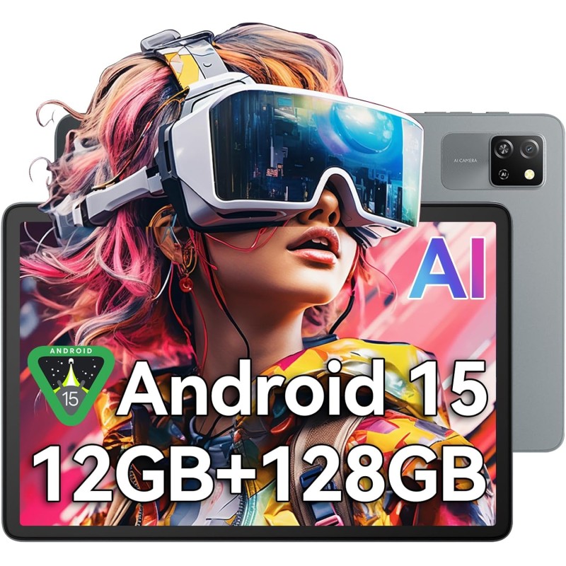 Blackview Tablet Android 15 Tab60 WiFi, 12 GB RAM + 128 GB ROM (2 TB TF), Octa Core WiFi 6, 1280 x 800 HD, 10 pollici PC Tablet,Widevine L1, 5100 mAh, Widevine L1/GMS/Face ID/8MP+5MP AI Camera
