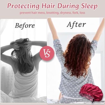 2 Pezzi Cuffia Seta Capelli Notte, Regolabile con Ampia Fascia Elastica, Doppia Faccia a Due Colori Cuffia Seta Capelli Ricci, Adatto Protezione per Capelli Lunghi/Ricci (Nero Rosso) 2 Pezzi Cuffia Seta Capelli Notte, Regolabile con Ampia Fascia Elastica, Doppia Faccia a Due Colori Cuffia Seta Capelli Ricci, Adatto Protezione per Capelli Lunghi/Ricci (Nero Rosso)