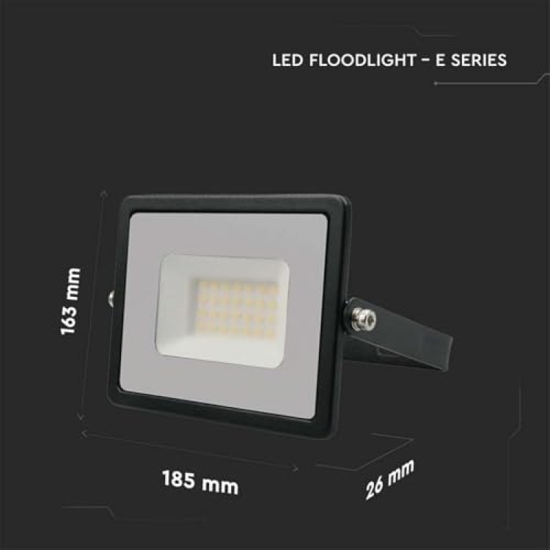 V-TAC Faro LED da Esterno 30W Nero - [Chip Samsung - Alte Perfomance, Bassi Consumi] - 2510 Lumen - IP65 - Proiettore Faretto LED Nero per Casa, Giardino, Garage - Impermeabile - Luce Naturale 4000K