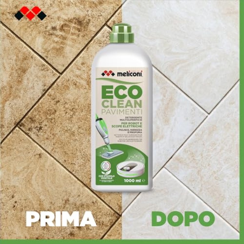 Meliconi Eco Clean Detergente Lavapavimenti per Scope Elettriche e Robot, Multisuperficie, 1L, Made in Italy