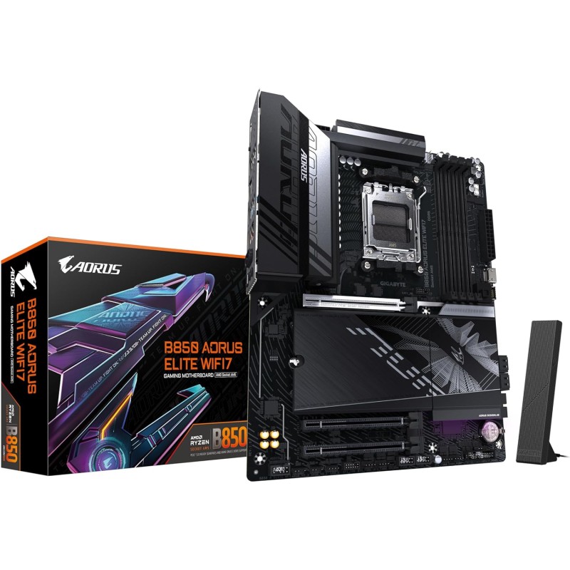 GIGABYTE B850 AORUS ELITE WIFI7 Scheda Madre - CPU AMD Ryzen Serie 9000, VRM digitale 14+2+2 fasi, fino a 8200MHz DDR5 (OC), 1xPCIe 5.0 + 2xPCIe 4.0 M.2, LAN 2,5, WIFI 7, USB 3.2 Gen 2x2 GIGABYTE B850 AORUS ELITE WIFI7 Scheda Madre - CPU AMD Ryzen Serie 9000, VRM digitale 14+2+2 fasi, fino a 8200MHz DDR5 (OC), 1xPCIe 5.0 + 2xPCIe 4.0 M.2, LAN 2,5, WIFI 7, USB 3.2 Gen 2x2