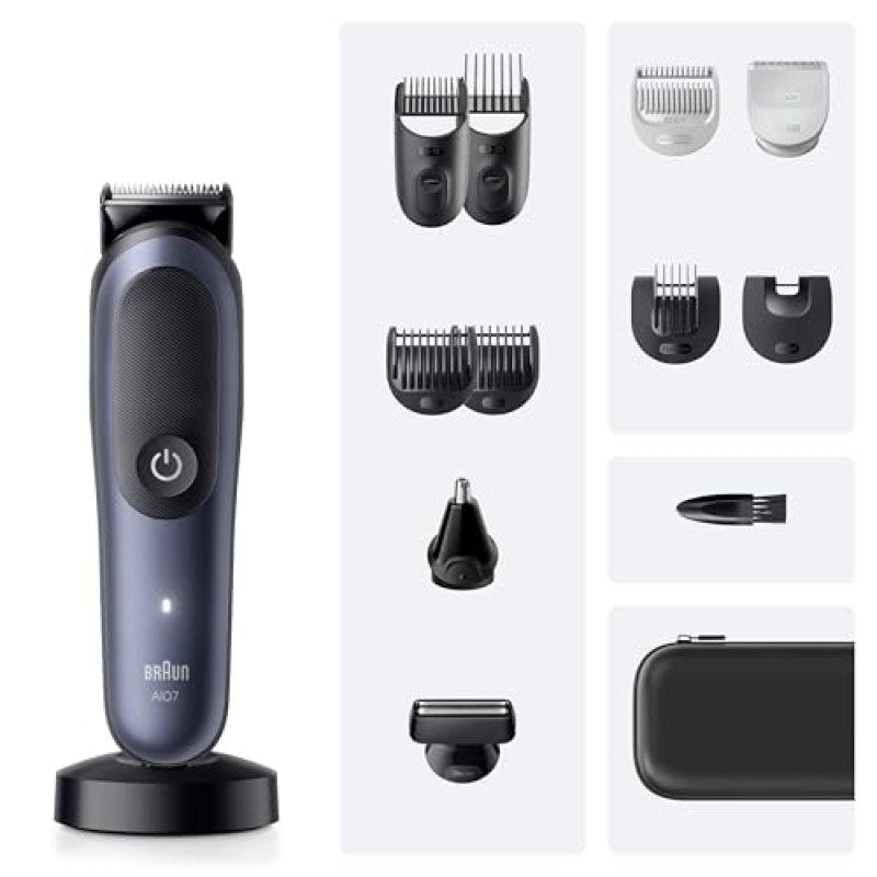 Braun Rifinitore All-In-One Series 7 AIO7565, Rasoio Elettrico Barba E Capelli 13In1 Con Lama ProBlade E Tecnologia AutoSense, 120 Min. Di Autonomia, Pettini Aree Sensibili E Sfumatura, Wet&Dry, Blu