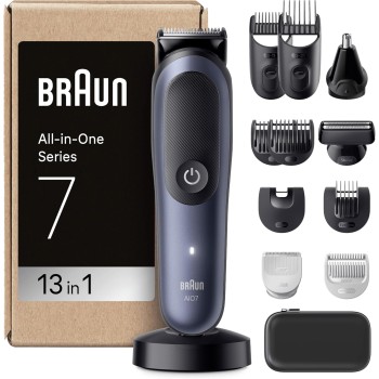 Braun Rifinitore All-In-One Series 7 AIO7565, Rasoio Elettrico Barba E Capelli 13In1 Con Lama ProBlade E Tecnologia AutoSense, 120 Min. Di Autonomia, Pettini Aree Sensibili E Sfumatura, Wet&Dry, Blu