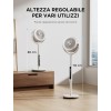 Midea MCF25GRW Ventilatore a Piantana Silenzioso 21db, 135°+120° Omnidirezionale Oscillazione, Motore DC & Doppia Lama, 12 Velocità & 24m Distanza, Timer 15H con Telecomando, Altezza Regolabile